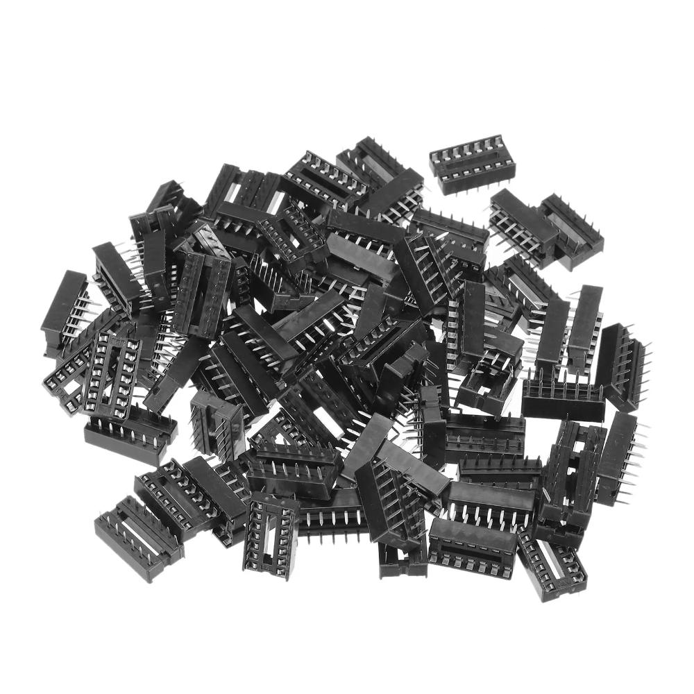 14 Pin DIP IC Base 7.62mm Width, 2.54mm Pitch - 100 Pcs