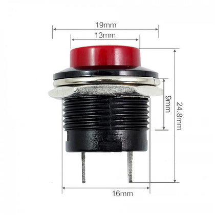 16MM 2 Pin Self-Reset Round Cap Push Button Switch - Red