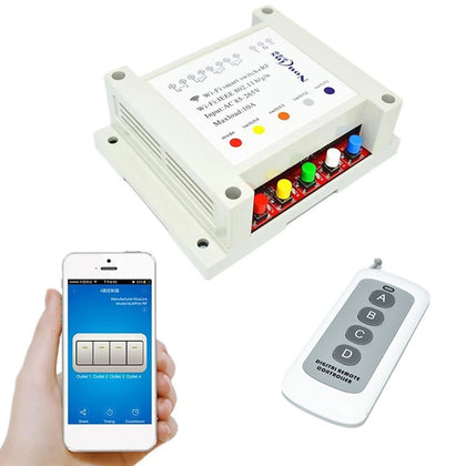 2.4 GHz ESP8285 433 Mhz 4 Channel RF Transmitter, Dual Mode Wireless and WiFi Control Switch 220V four Relay_1