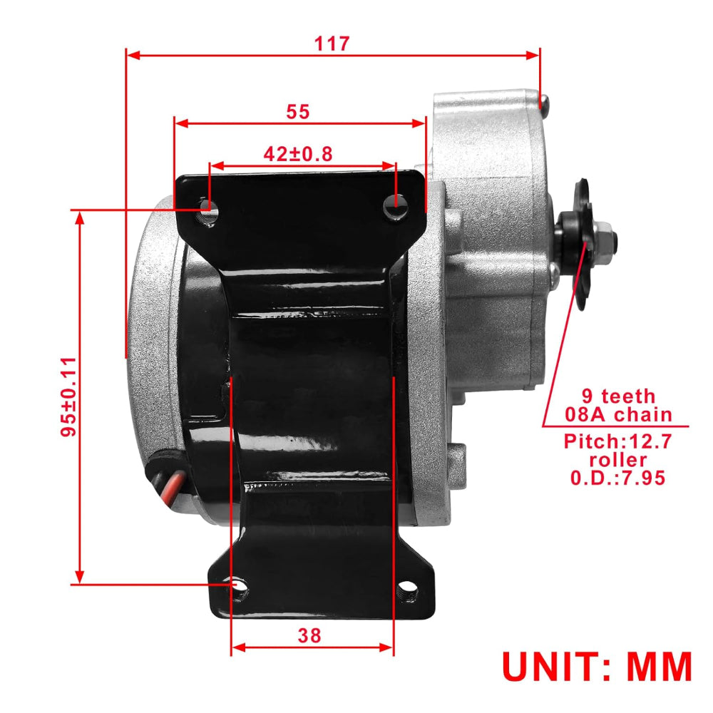 MY1016Z3 24V 350W 324RPM Brushed DC Gear Motor with Chain Sprocket