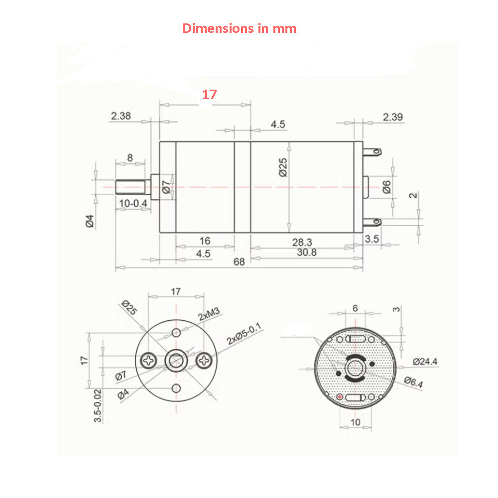 25GA370 280 RPM 12V 25mm Diameter centre D-Shaft DC high torque geared motor_1