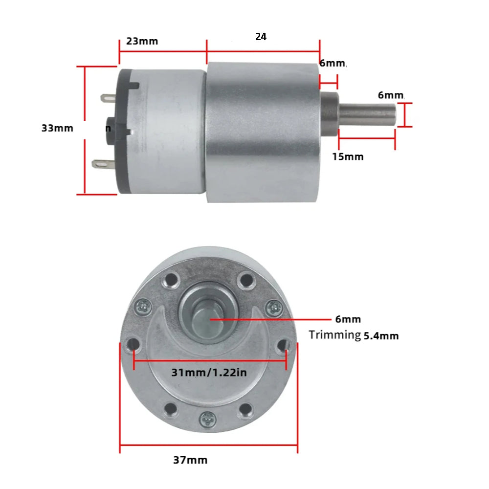 37GB520 66 RPM 6V 37mm Diameter Side D-Shaft DC high torque geared motor