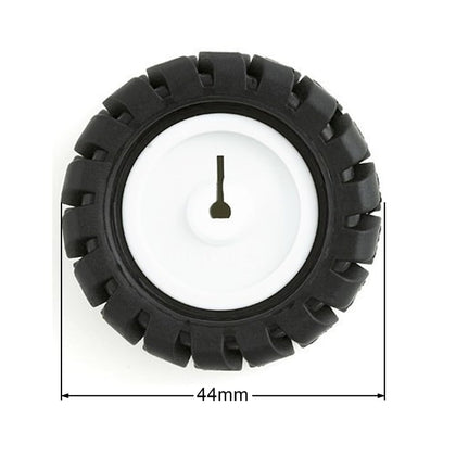 Side profile of 44mm rubber tyre wheel for small robotics