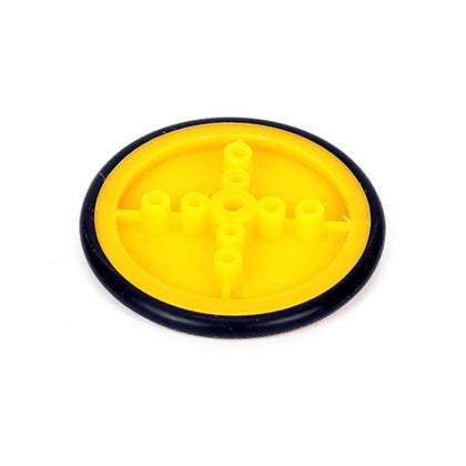 Front view of 40mm yellow robot wheel showing center mount and design