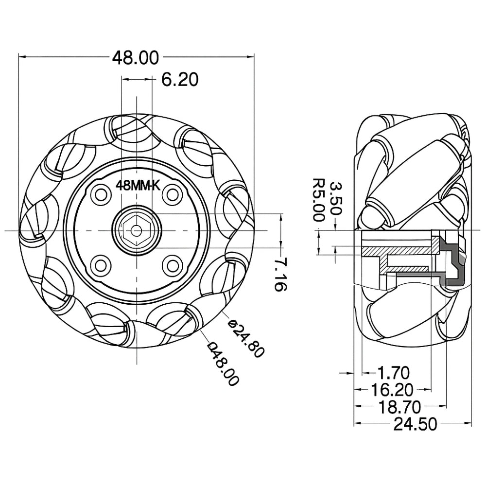 YOSOO Roue omnidirectionnelle de robot Roue auto transmission (Ensemble