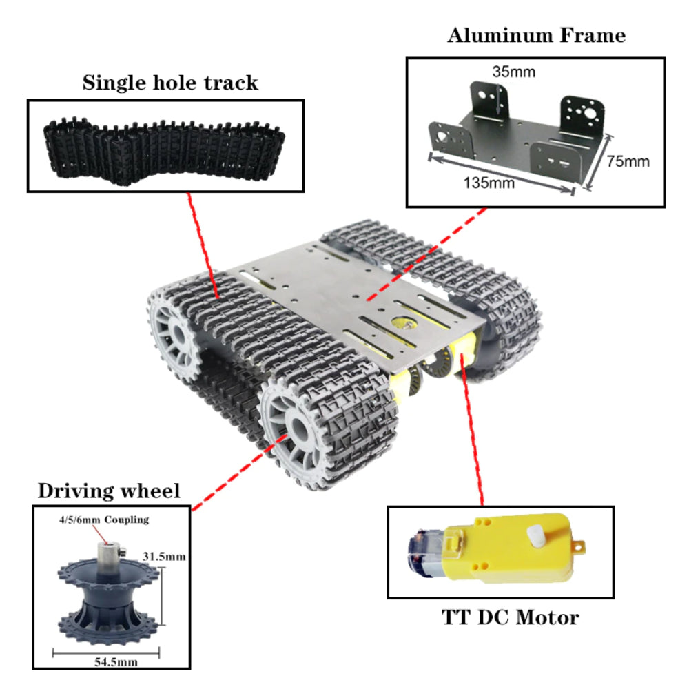 4WD Tracked Robot Tank Intelligent Car Chassis  Obstacle Avoidance Remote Control  DIY (Black)