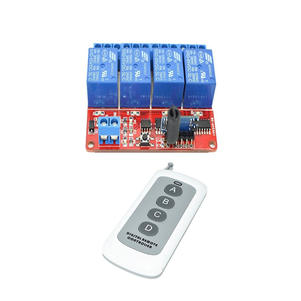 5V four Channel RF 433 Mhz Wireless switch with 4 Key 433 Mhz Remote Controller