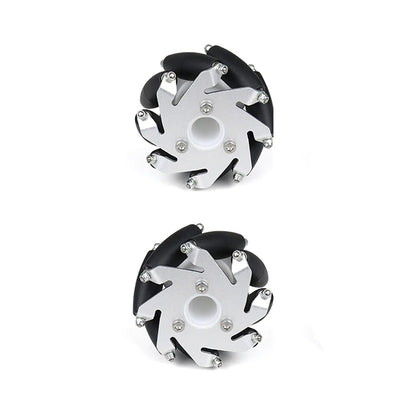Mecanum Wheel Omnidirectional Aluminium 60mm For Motor Shaft 5mm Left and Right Pair Black and Silver
