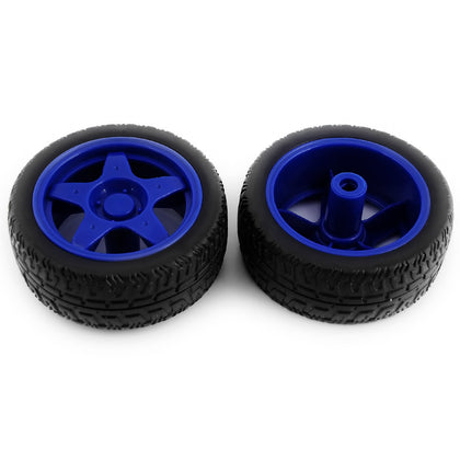 (2pcs) Export Quality 65mm Robot Smart Car Wheel blue Colour