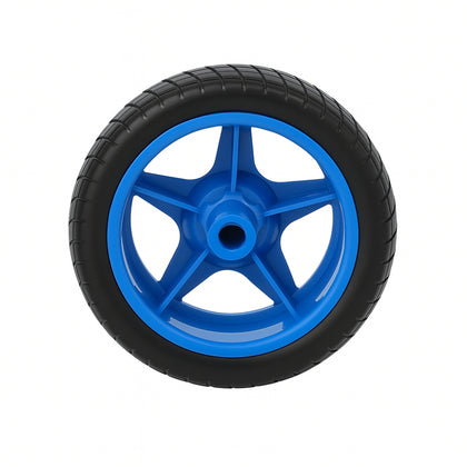 Front view of 65mm blue TT BO motor robot wheel with rubber tyre