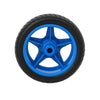 Front view of 65mm blue TT BO motor robot wheel with rubber tyre