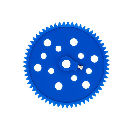 Blue 65mm plastic spur gear with 60 teeth for robotics