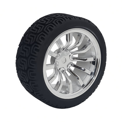 silver rim 65mm robot wheel with rubber tire