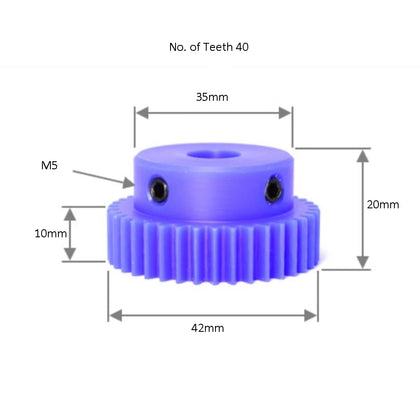 Blue Spur Nylon Gear 1 Moldule 40 teeth Hole 5mm_1