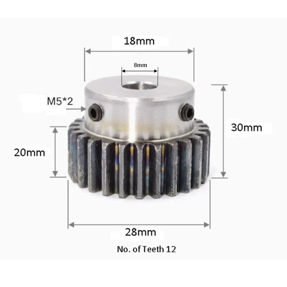 Module Of Gear Teeth 2 Module 12 Teeth Hole 8mm Boss Spur Gear