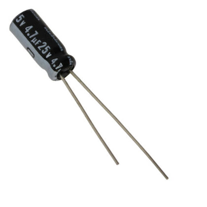 4.7uF/25V Electrolytic Capacitor 5x10mm. Lead space: 2.5mm