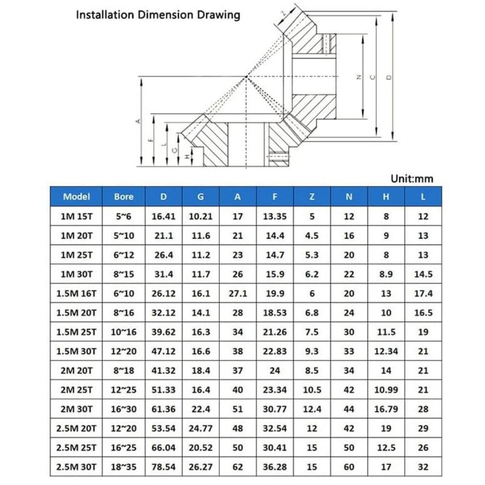 Gear Dimensions Module 2 Module 30 teeth Bevel gear 90 degree bevel gear carbon steel