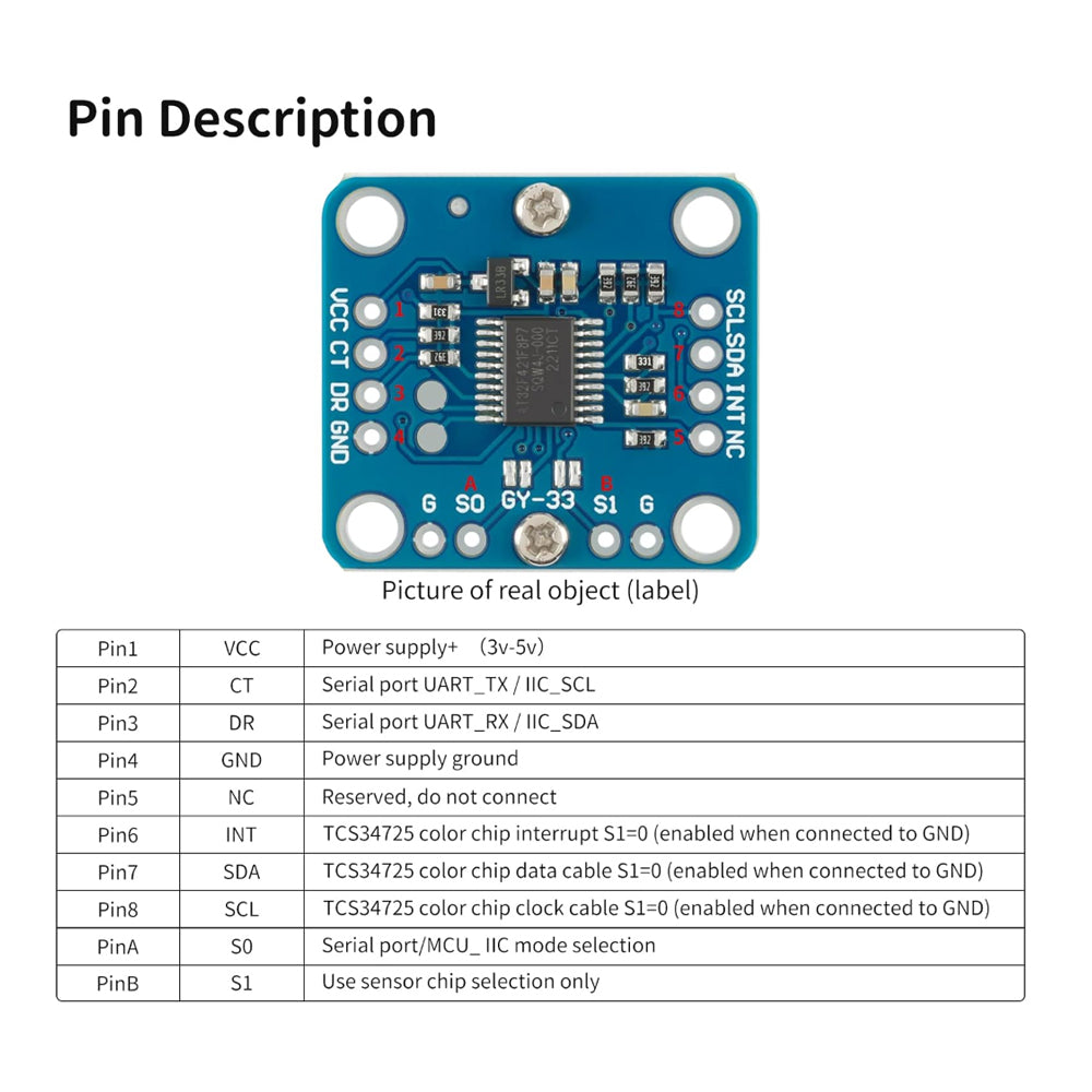 GY-33 TCS34725 RGB Light Color Sensor Recognition Sensor Module