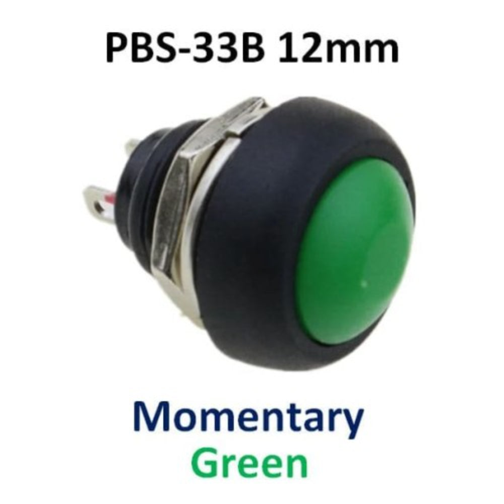 Green Waterproof PBS-33B 12MM 2PIN Self-Reset Mini Round Push Button_1
