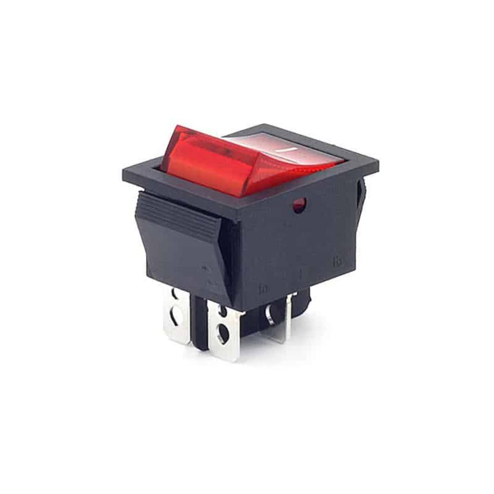 KCD4 Red Rocker Switch 16A DPST 4 Pin 2 Gear 31x25mm (without light)