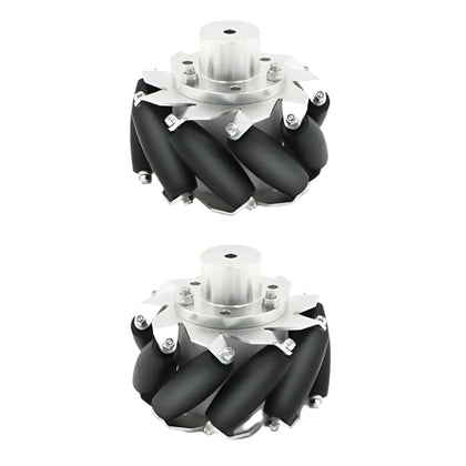 Mecanum Wheel Omnidirectional Aluminium 100mm For Motor Shaft 6mm Left and Right Pair Black and Silver
