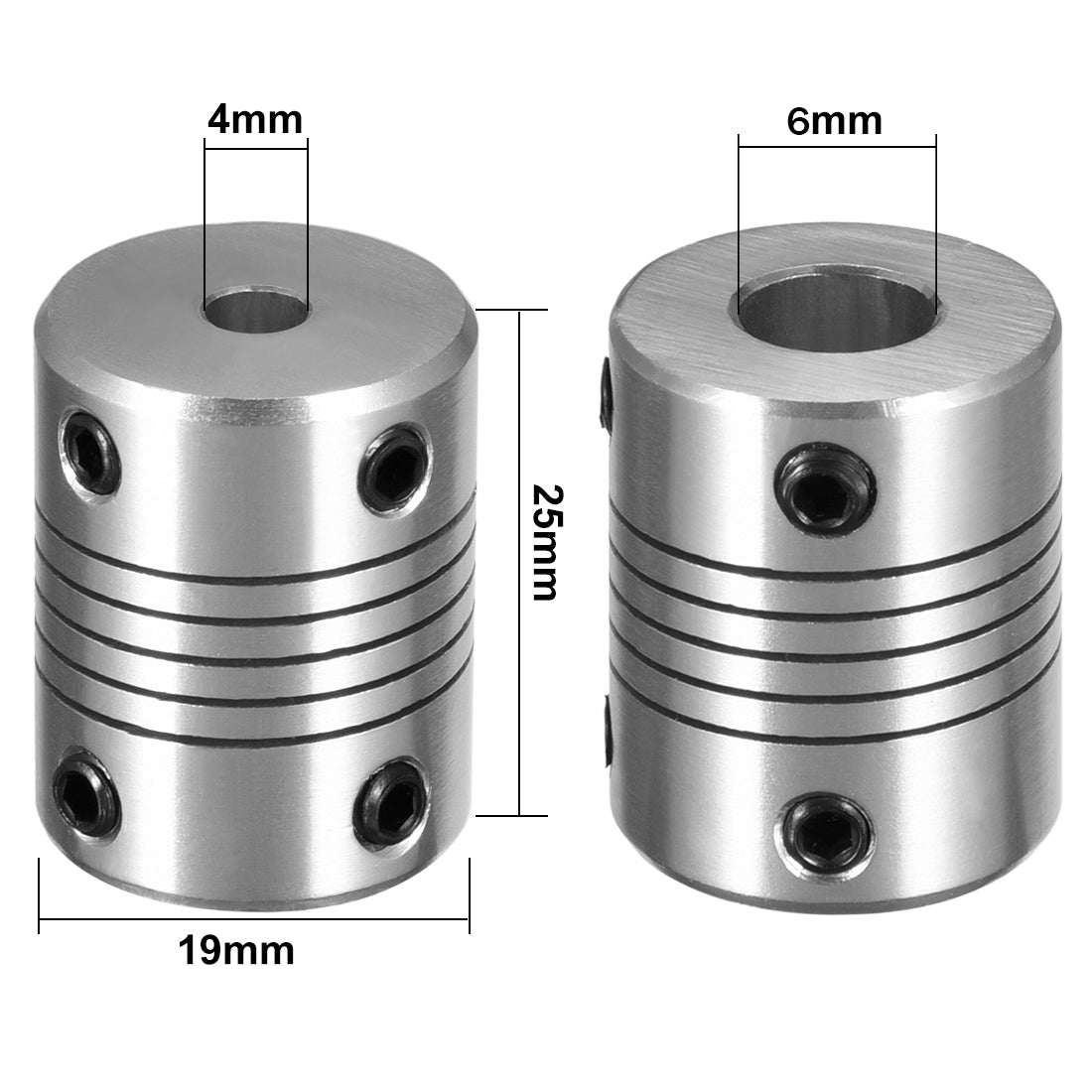 4mm to 6mm Shaft Coupling Flexible Coupler Motor Connector Joint L25xD19 Silver  for Stepper Motor Nema 8 and Nema 14