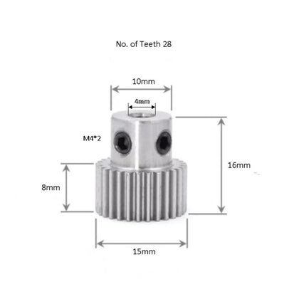 Shoulder Spur Gear 0.5 module Gear 28 Teeth 4mm Hole_drawing