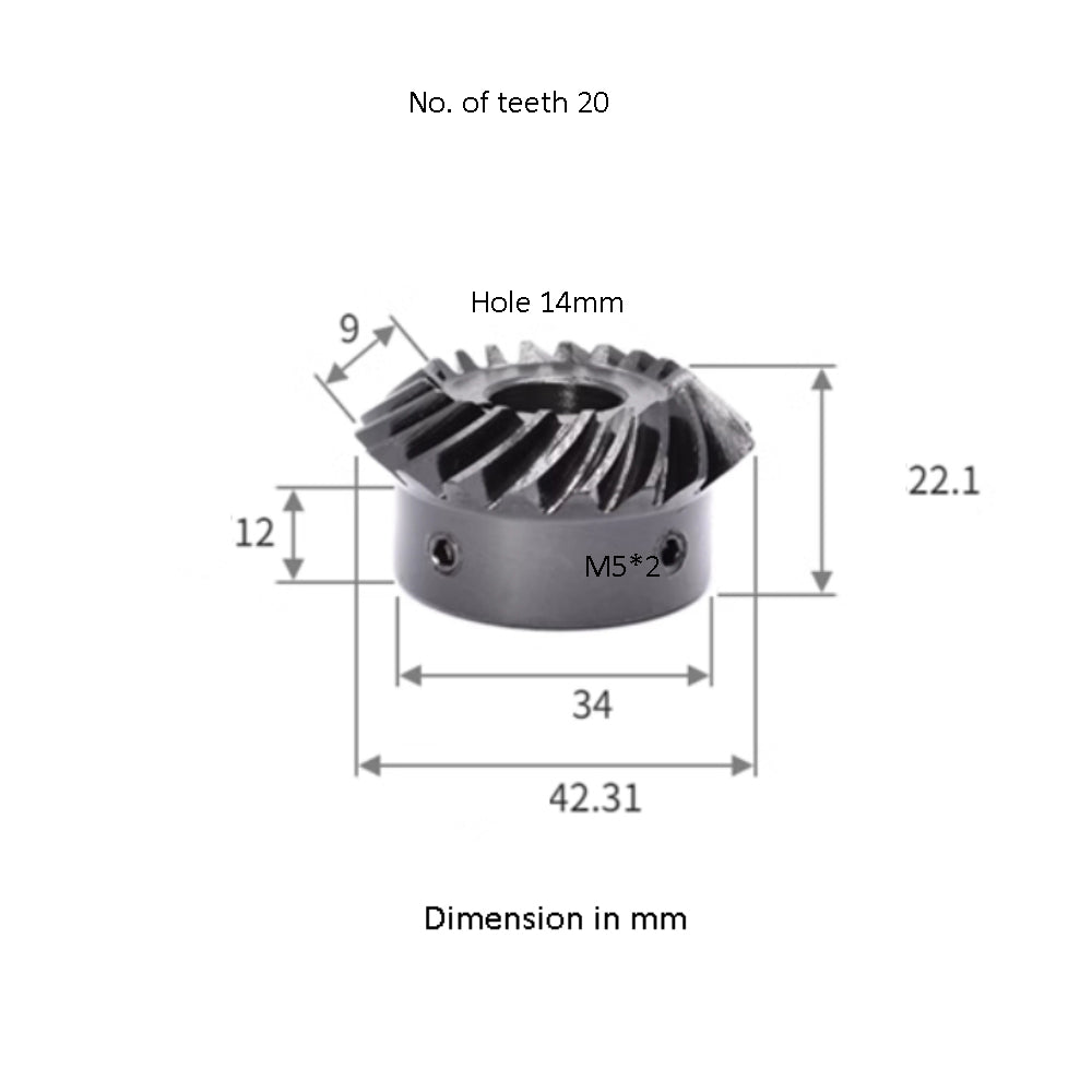 Lot De 2 Engrenages Coniques 2M 20 Dents - Trou D'arbre 14mm Avec Clavette 5mm, Marque Uxcell