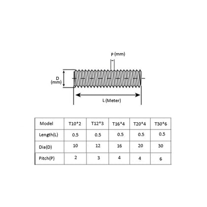 T30×6 Right hand Thread Lead Screw Rod 0.5 Meter_drawing