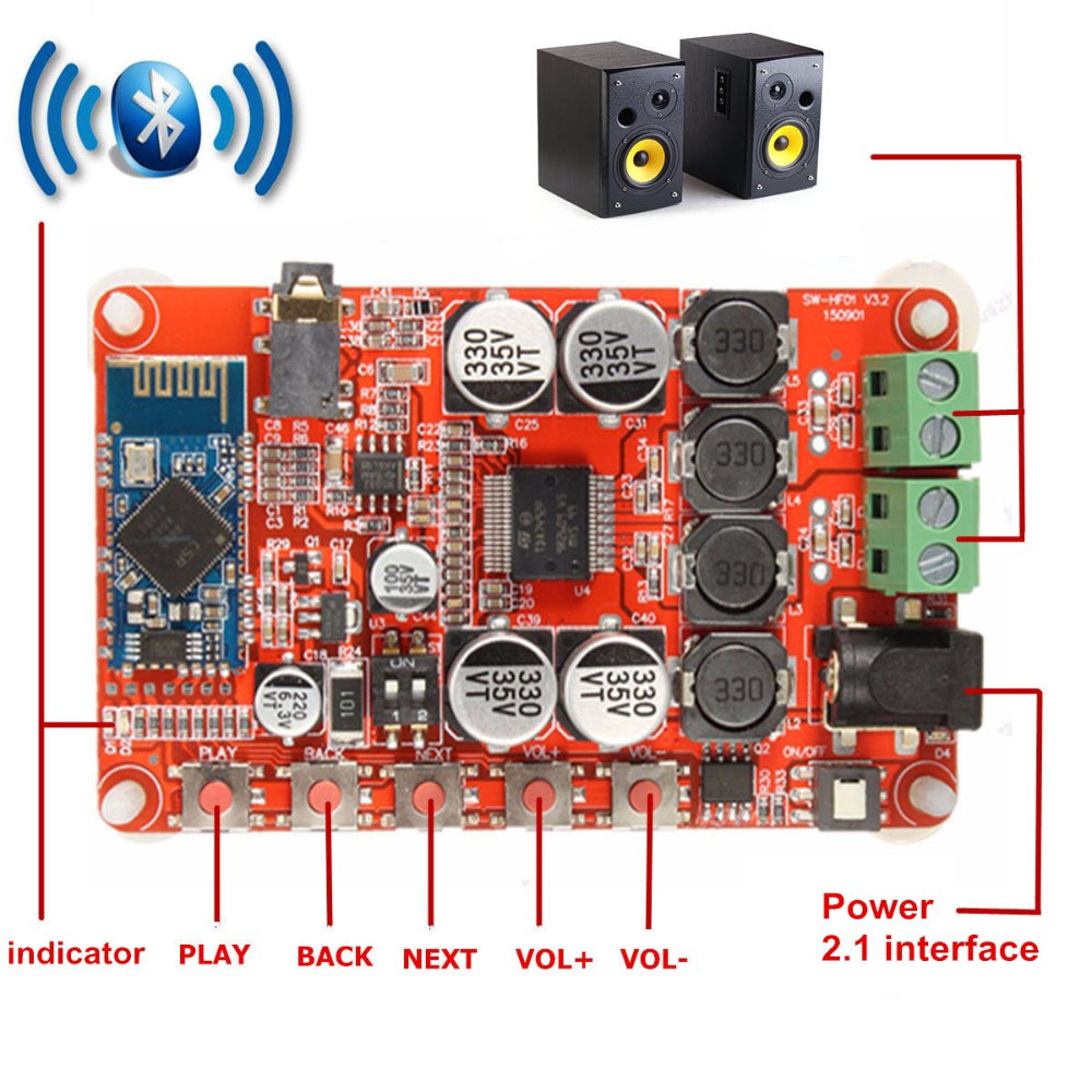 TDA7492P 50W Dual channel 25W + 25W Wireless Digital Audio Receiver Amplifier Board-3