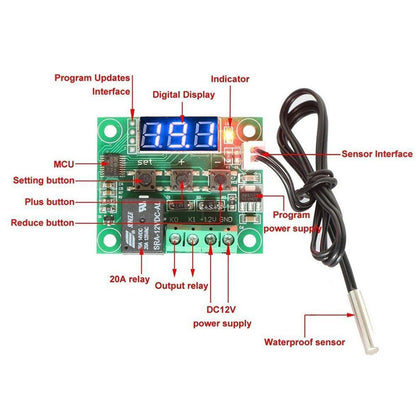 W1209 DC 12V Blue Heat Cool Temp Thermostat Temperature Control Switch with NTC Sensor Module-pin details