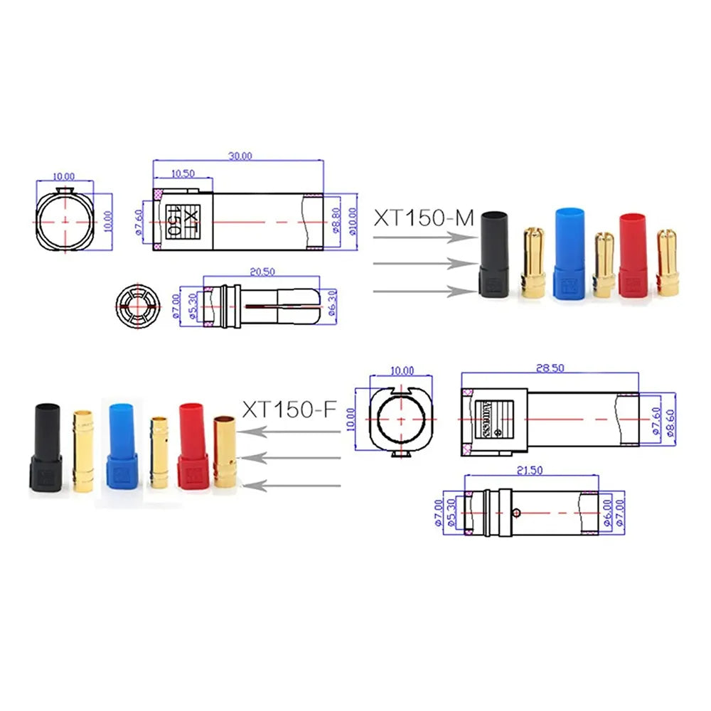 XT150 Gold Plated Connector with High Current 130Amp Max 1 Pair