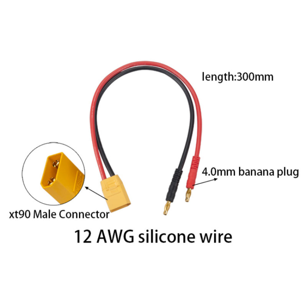 Yiqigou – Lot De 2 Câbles Adaptateurs XT90 Vers Fiche Banane 4 Mm – Câble Silicone 14 AWG – 30 Cm – Pour Batterie LiPo, Chargeur – Hélicoptère RC – Accessoire Charge