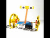 DIY Two-Wheeled Balance Car STEM Physics Kit – Educational self-balancing toy car with yellow wheels, blue chassis, motor, gears, and battery holder for hands-on learning.