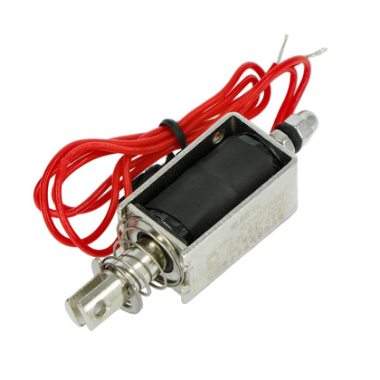Front view of 12V push pull solenoid actuator long stroke