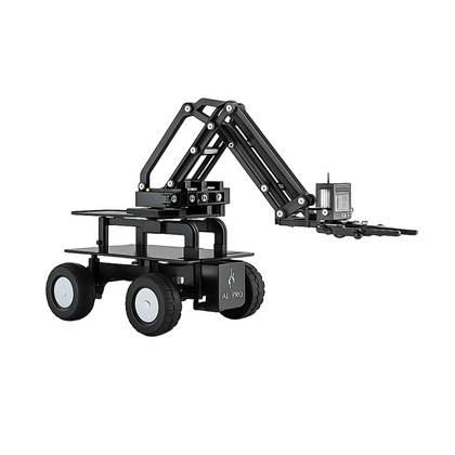 Front view of dual-mode 4WD robotic arm kit chassis