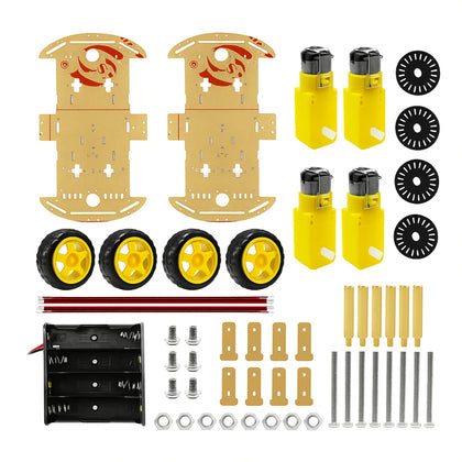 Transparent robot car kit with r4 wheel chassis