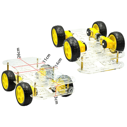 4 WD Double Layer Smart Car Transparent Chassis For Robot Car/tracking car With battery box