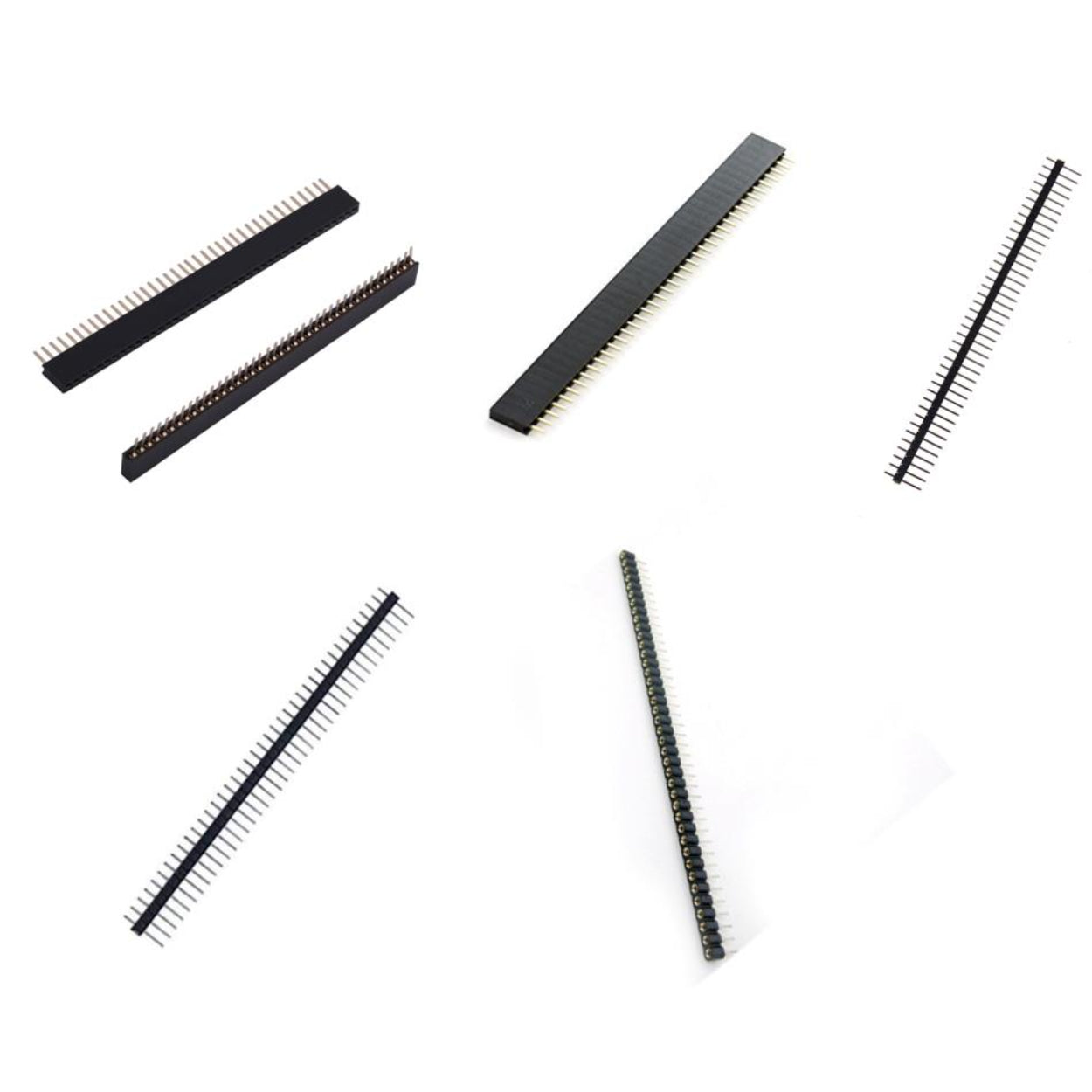 40 Pin Berg Strip Male Type Female Squre HoleType Female Rounded Hole Type  pins spaced at 2.54mm