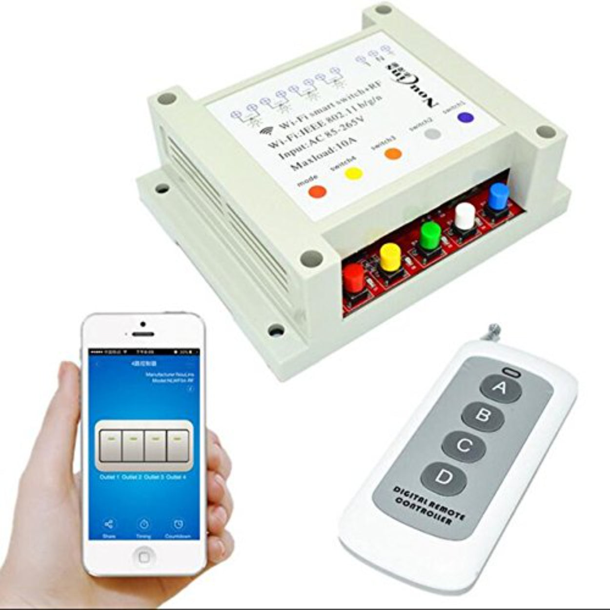 Wifi Switch Moile Phone APP/ Remote control switch 220V x 4 relay, 433M wireless control