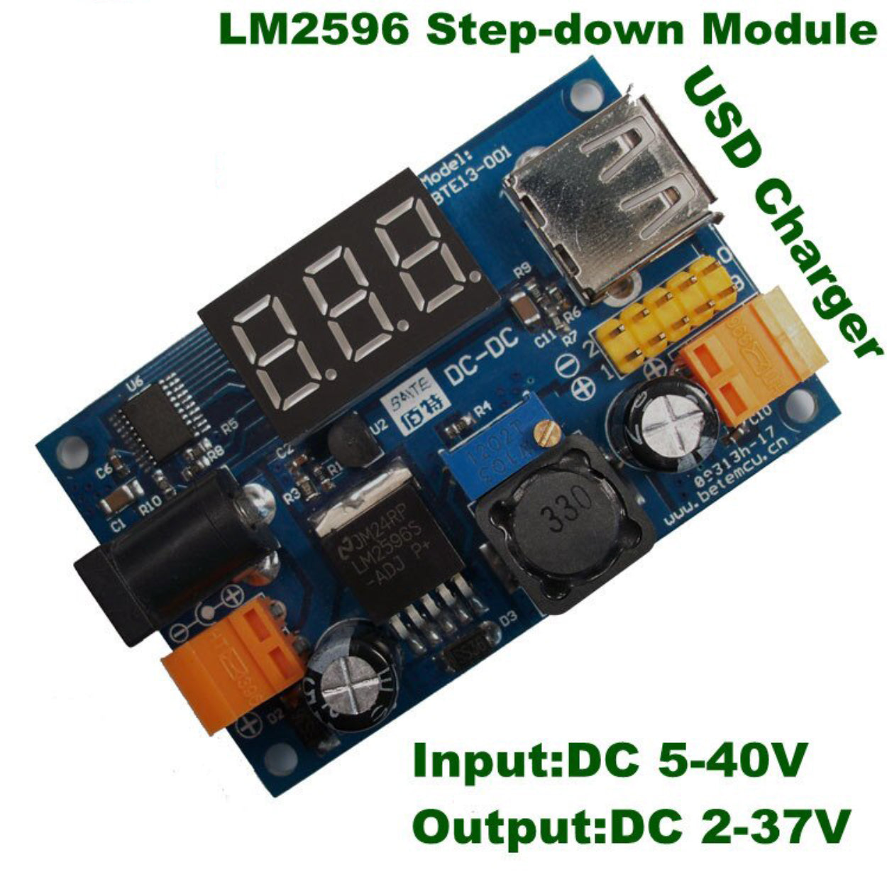 LM2596 DC Adjustable Step-Down Power Module + LED Voltmeter + USB +2.54mm Needle