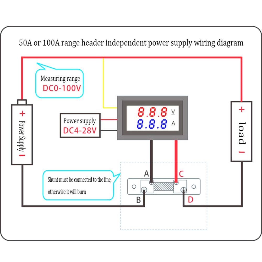 DC 0-100V 0-100A + Shunt Dual Red or Blue LED Digital Voltmeter Ammeter Voltage AMP Power Meter 12V