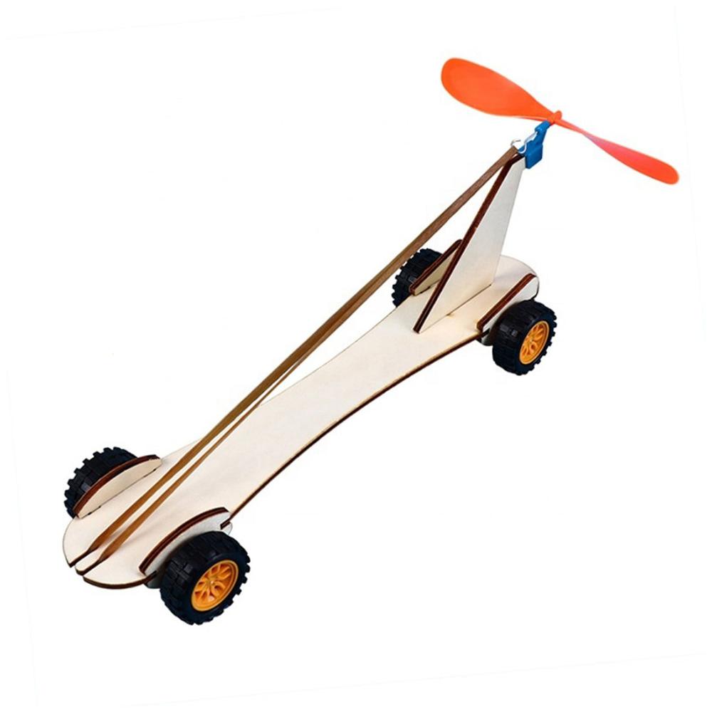 rubber band self propelled car tree wheel DIY Rubber Band Car Science Kit Lab for Kids Learning