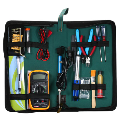 Soldering Iron 40W + Wire + Stand + Stripper + Pump + Screw Drivers + Cutter + Multimeter with Pouch & Kit Bag (Diamnond)