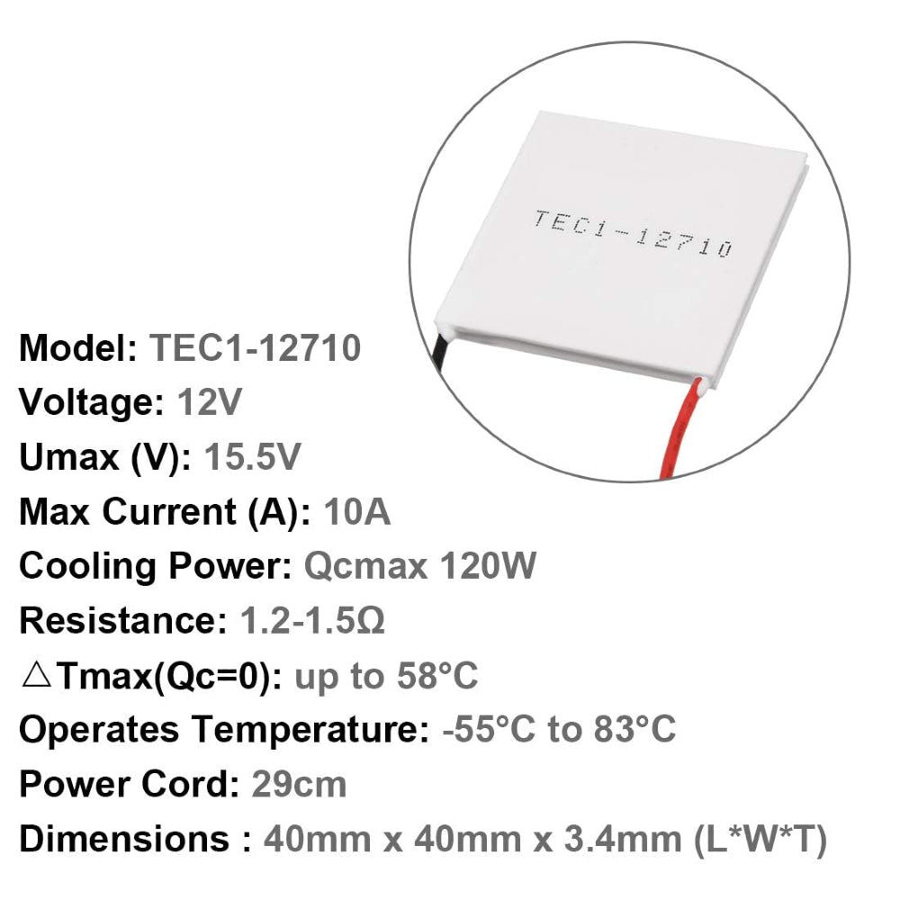 Piastra Peltier TEC1-12710 40x40mm – Modulo Termoelettrico Per Raffreddamento (1-10 Pezzi)